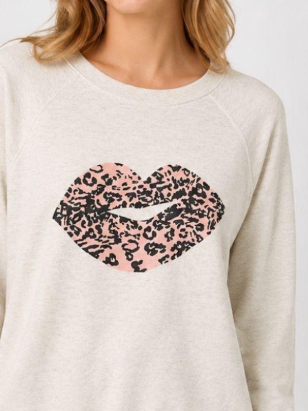 Wildfox Cream Sweatshirt with Pink Leopard Kiss Graphic